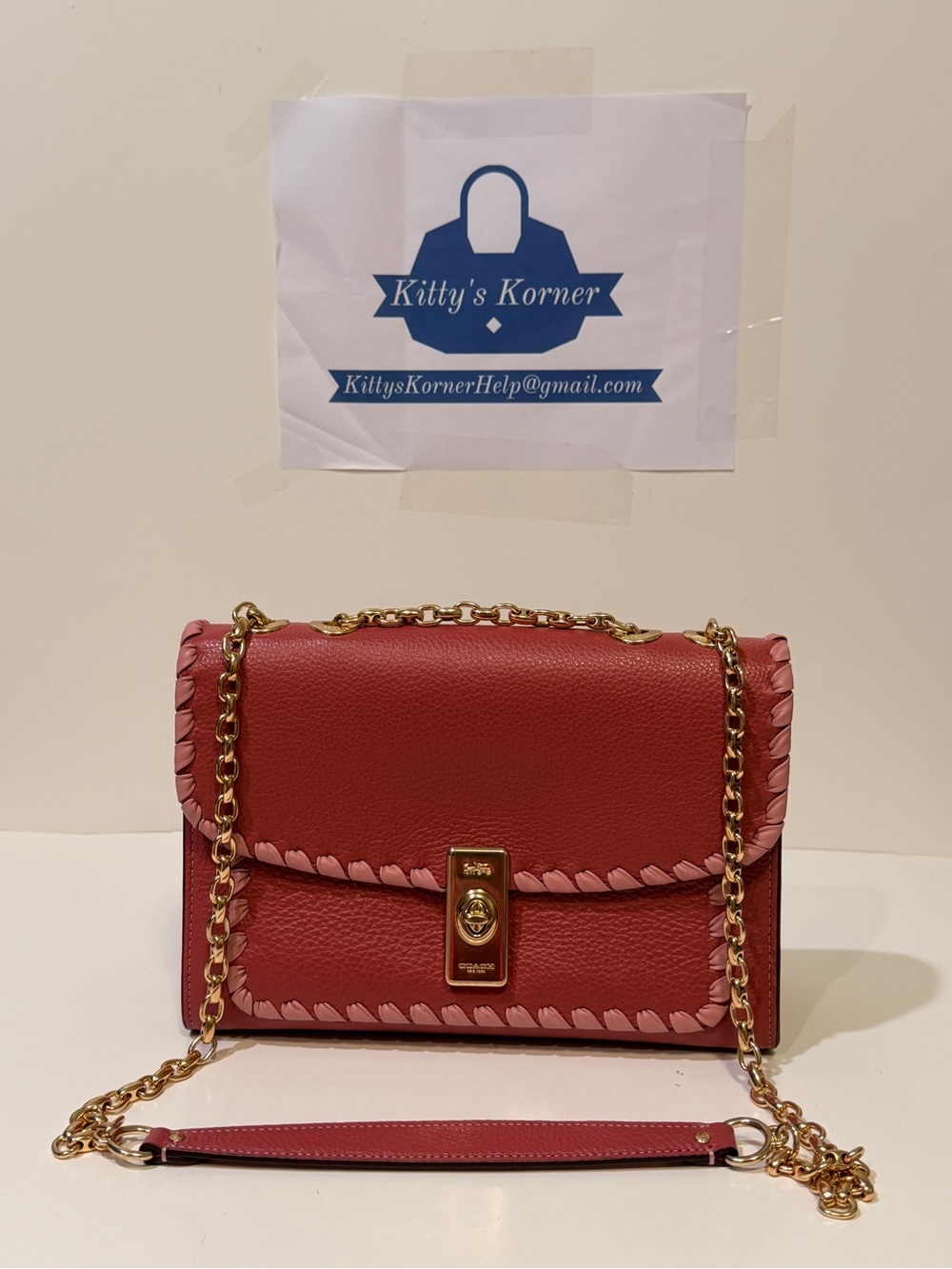 NWOT Coach Lane Shoulder Bag with Whipstitch Trim Rose/Pink